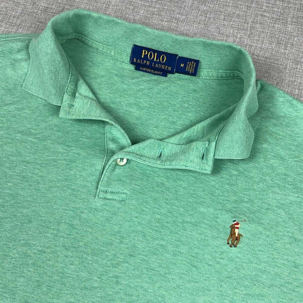 Polo Ralph Lauren Polo Shirt Mens M Green Custom Slim Fit Short Sleeve Logo